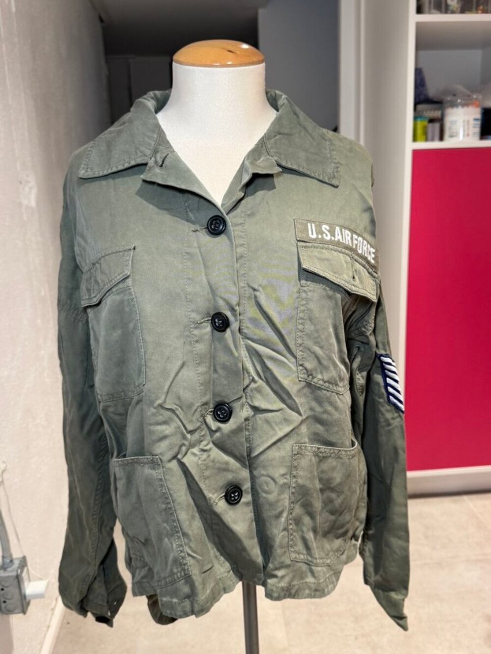 moussy Olive Military Jacket With Vintage Look Patches Size 2